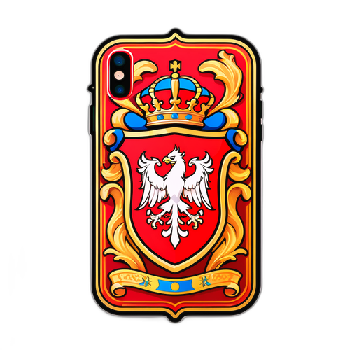 Стикер с ярким изображением iPhone 17 Pro Max, обрамленным геральдическим узором