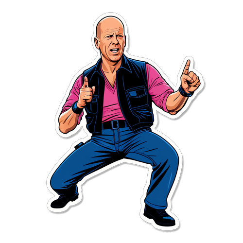 Retro Sticker af Bruce Willis i Action Pose