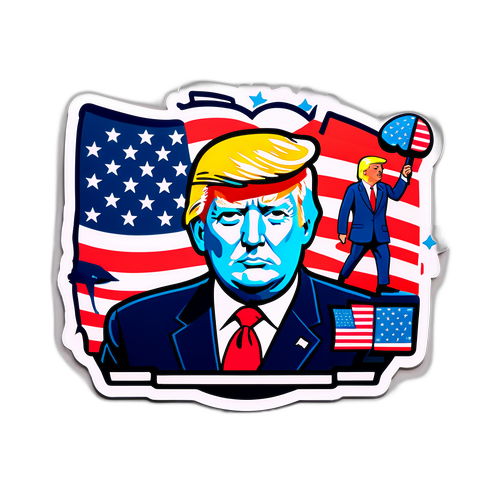 Сатирический стикер с Трампом на фоне символов США