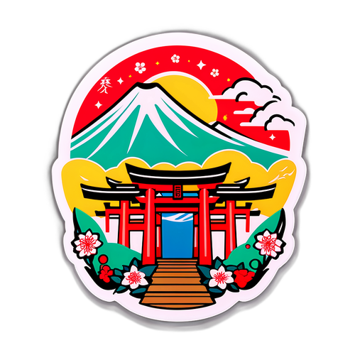 Makulay na Sticker ng Tradisyonal na Eksena sa Japan