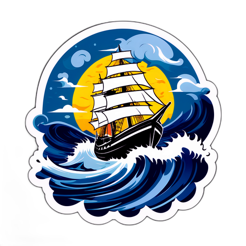 Nhãn dán cơn bão với hình ảnh thuyền trên biển cả gập ghềnh