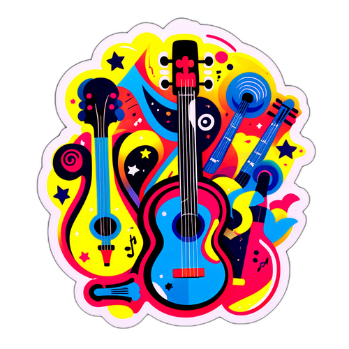Sticker colorat inspirat de muzică și instrumente