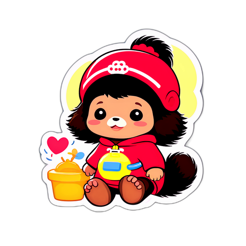 モンチッチの可愛いキャラクターが遊んでいるデザイン