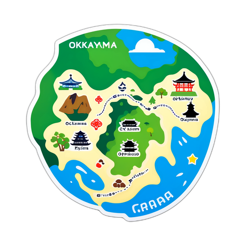 岡山県の観光スポットマップステッカー