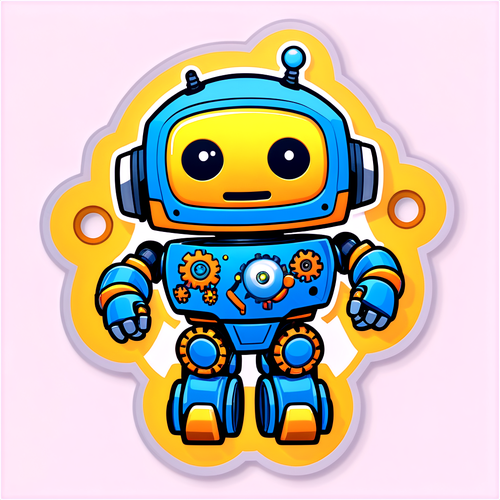 Quirky Robot Character with Gears and Circuits
