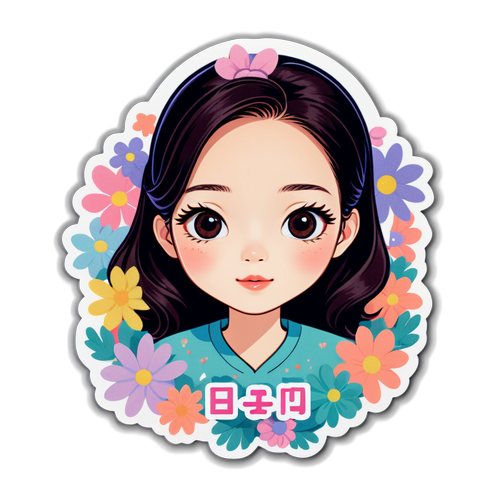 Stiker Imut Han Ji Min dengan Bunga Pastel