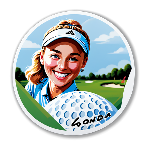 Golfklistermärke med Nelly Kordas signatur och ett leende ansikte