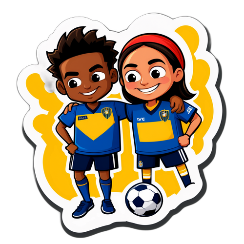Caricatura divertida de fanáticos de Boca y Estudiantes compartiendo un mate
