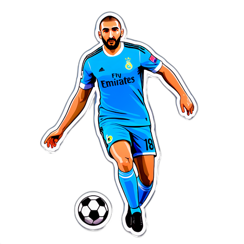 Artystyczna interpretacja Karim Benzema w dynamicznej pozie piłkarskiej