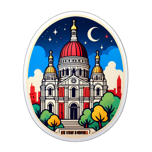 Autocollant de la Basilique du Sacré-Cœur avec Montmartre