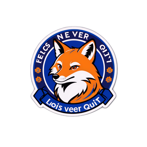 Sticker về Leicester City với hình ảnh và khẩu hiệu 'Foxes Never Quit'