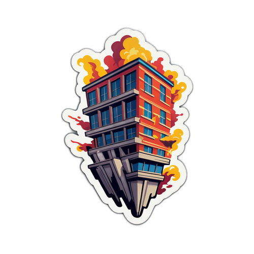 Сучасна наклейка з колапсуючою будівлею