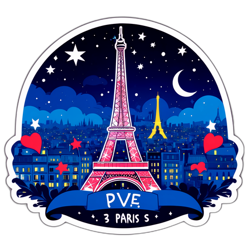 Sticker ya Mji Mkuu wa Paris Wakati wa Usiku