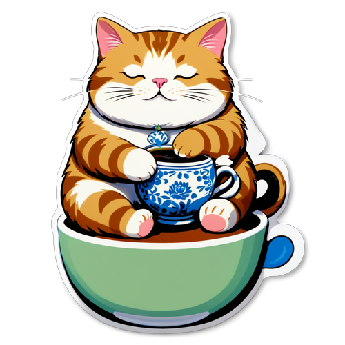 胖胖猫喝茶贴纸