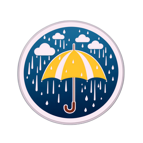 Sticker dễ thương với ô và mưa