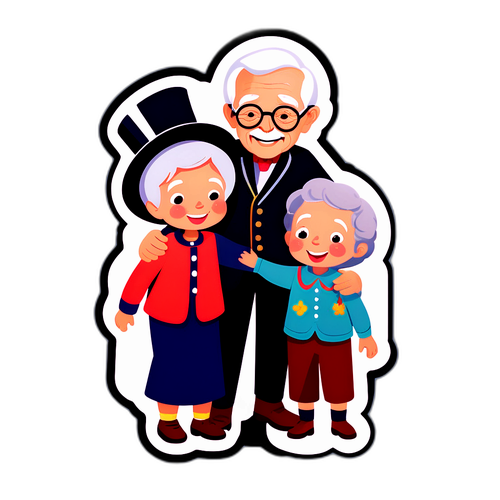 敬老の日を祝う子供とお年寄りのイラスト