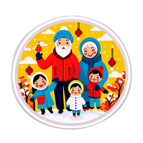 冬季家庭春节庆祝贴纸