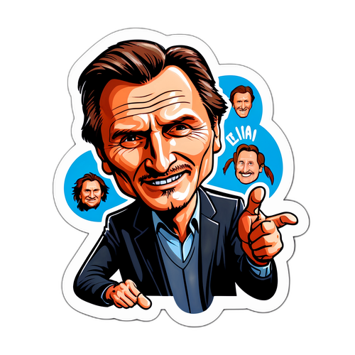 Autocolant cu o caricatură amuzantă a lui Liam Neeson