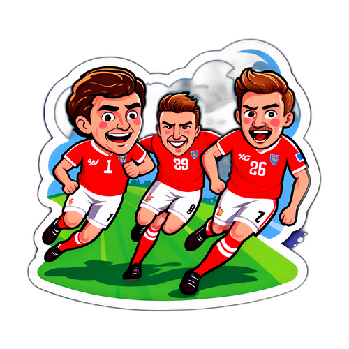 Uchoraji wa kufurahisha wa wachezaji wa Larne na Coleraine wakikimbia kuelekea lango