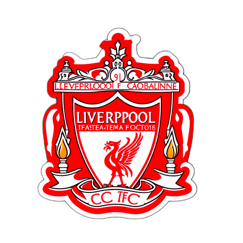 Stiker Logo Ikonik Liverpool FC dengan Latar Belakang Skyline Kota