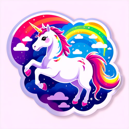 Magical Unicorn in Rainbow Cloud Field