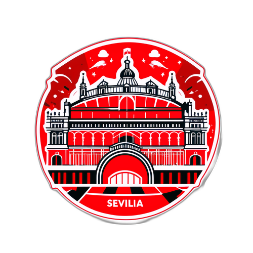 Đề can Sevilla với nền đỏ và họa tiết sân vận động