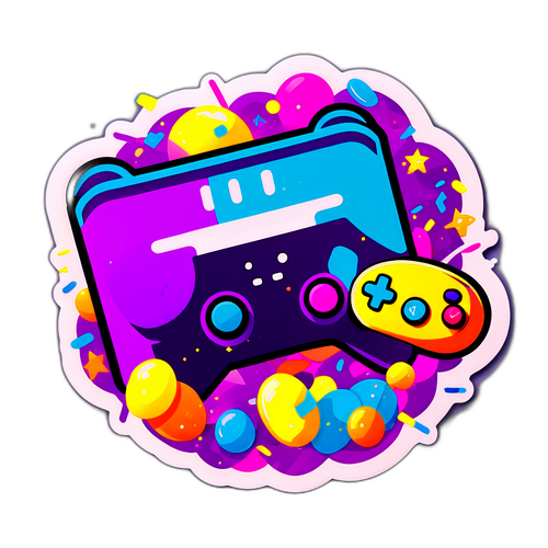 Ένα πολύχρωμο αυτοκόλλητο λογότυπο Twitch με κοντρόλερ παιχνιδιών