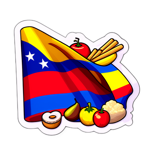 Aufkleber mit venezolanischer Flagge und typischen Speisen