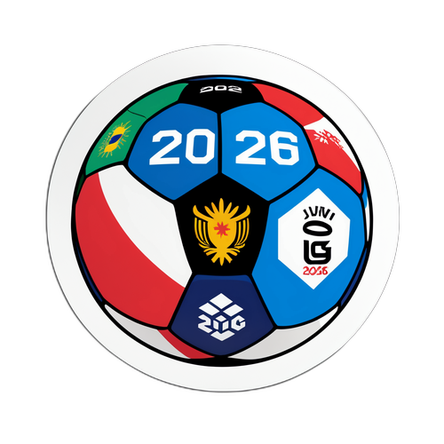 Sticker de un balón de fútbol con las fechas de la Copa Mundial 2026