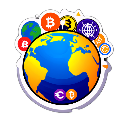 Adesivo de Criptomoedas Dançando ao Redor do Globo