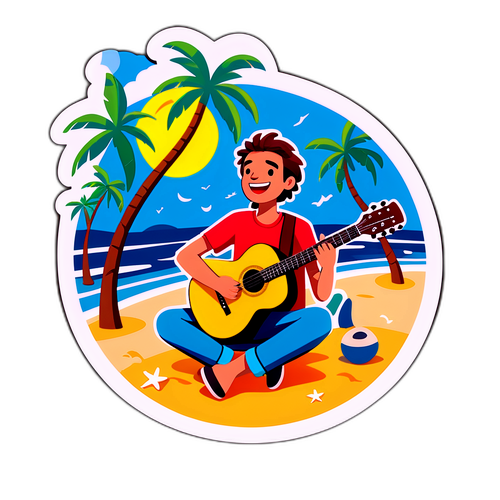 Autocollant de Noah jouant de la guitare sur la plage