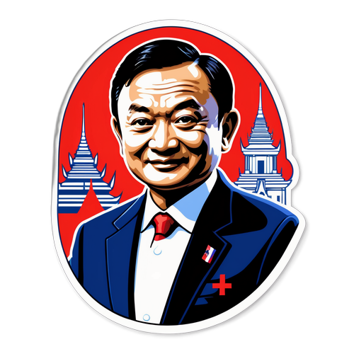 Sticker về Thaksin Shinawatra, phong cảnh chính trị với biểu tượng đặc trưng của Thái Lan