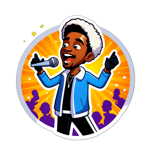 Αυτοκόλλητο του Ρέμο που τραγουδάει στη σκηνή γεμάτη φώτα και μελωδίες