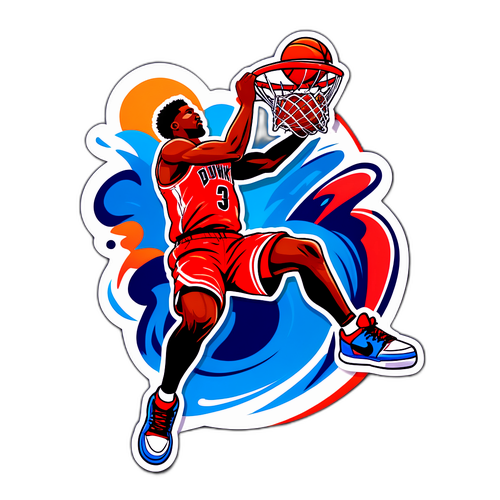 Isang Aksyon-Packed na Sticker ng Pag-dunk sa Itaas ng Depensang Manlalaro