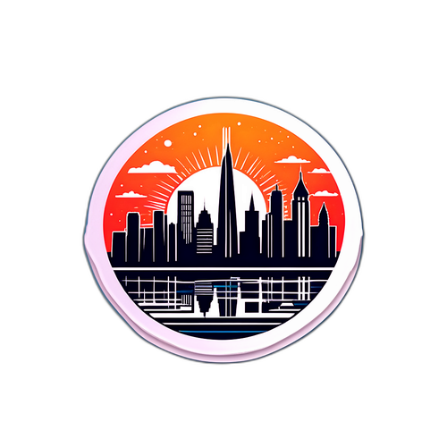 Silhouette della città con la parola 'Shutdown'