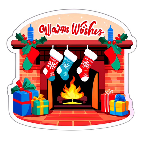 Stiker Liburan dengan Kaus Kaki Hangat di Perapian