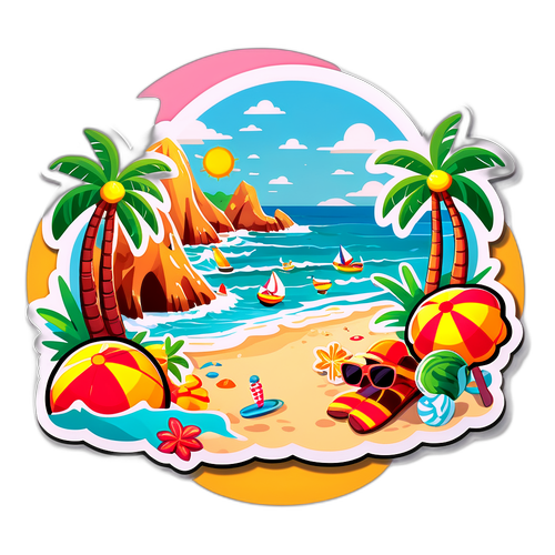 Cena da Praia Brava em Estilo Cartoon