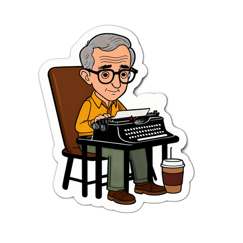 Adesivo di Woody Allen mentre scrive una sceneggiatura