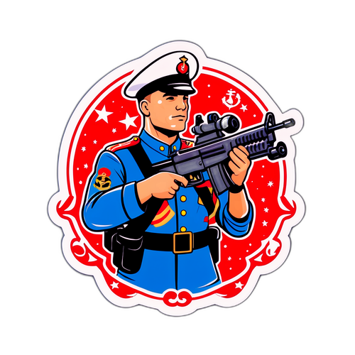 Иллюстрация морского пехотинца с праздничным символом, отмечающего День морской пехоты 2025 года в патриотическом стиле