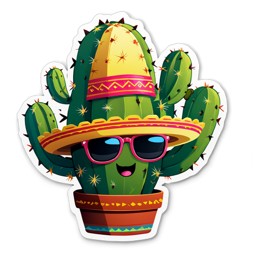Cute Cactus with Sunglasses and Sombrero Sticker