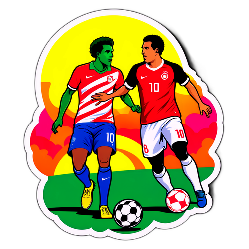 משחק כדורגל מתוח תחת שמיים צבעוניים