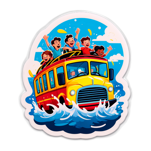 Sticker van een spetterende busrit