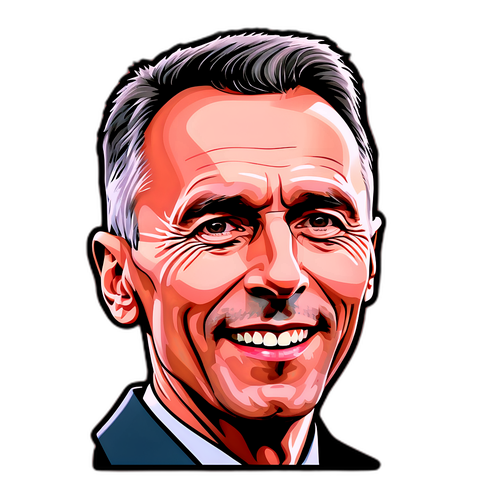 Fargerik karikatur av Jens Stoltenberg