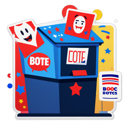 Stickers ng mga Animated Characters sa Harap ng mga Botoan para sa Tema ng Eleksyon