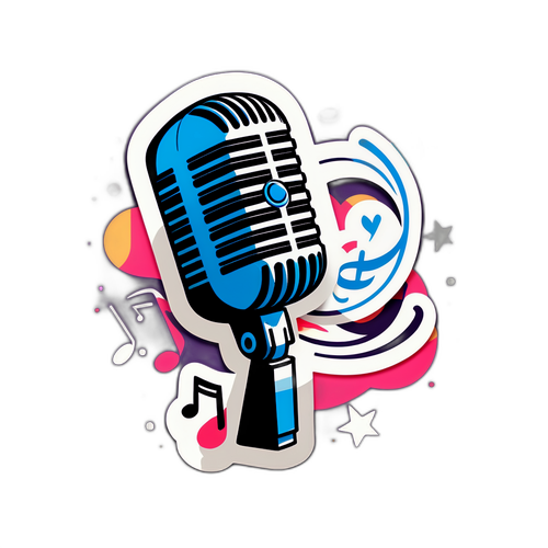 레트로 스타일 마이크와 음악 노트 디자인