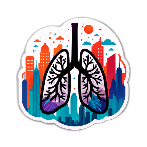 도시 스카이라인과 건강한 폐 스티커 디자인