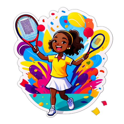 Camille viert een tennisoverwinning