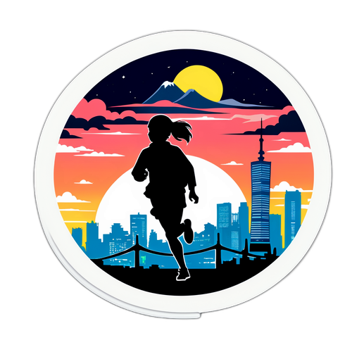 ナレーゼが都市景観を駆け抜けるシルエット