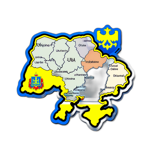 Наклейка с контуром карты Украины с важными историческими символами