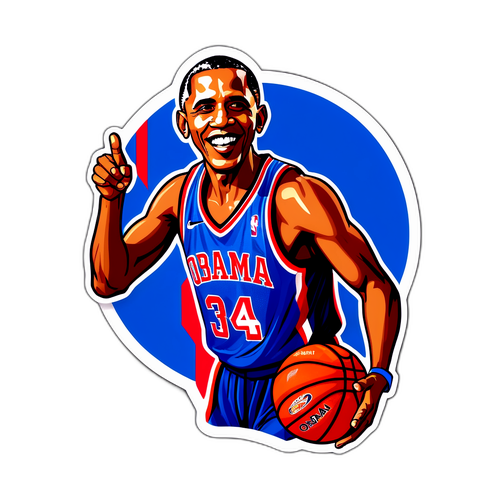 מדבקה של באראק אובמה עם כדורסל